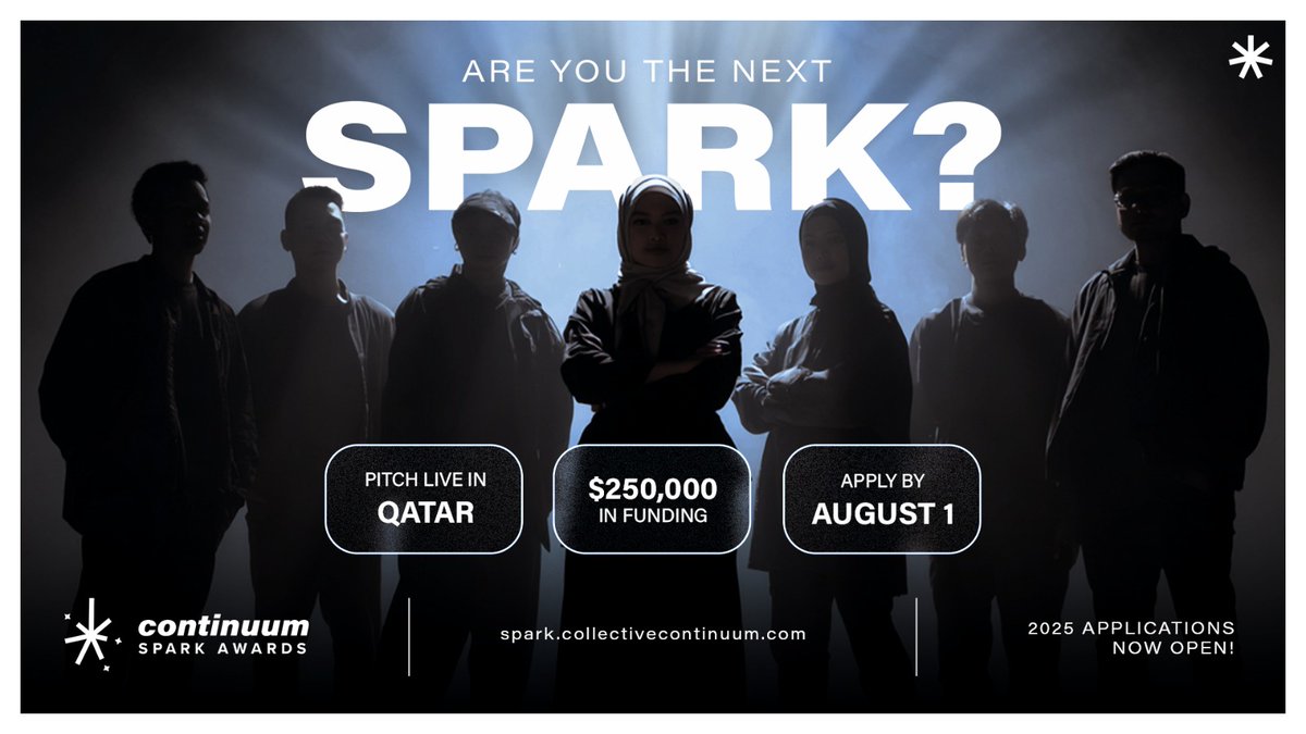 The Continuum Spark Awards 2025 are now open, spotlighting bold, values-driven innovation from across the Muslim world.

If you're a startup or nonprofit led by Muslim changemakers, this is your moment.

- $250,000 in funding
- Global visibility
- Live pitch in Qatar