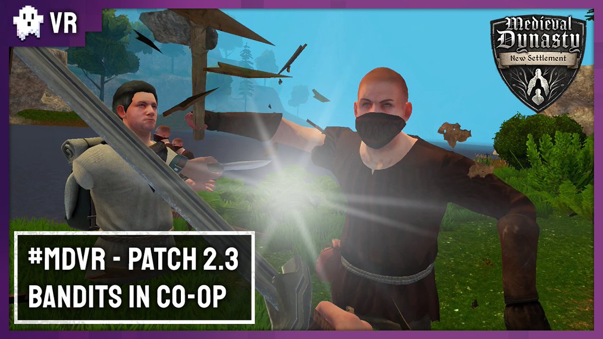 🥷Hear ye, hear ye, the last reveal for 2.3 is that bandits are coming to our VR co-op mode in #MedievalDynastyNewSettlement! youtu.be/vVUpEd_wgRs
We're finalizing all the playtesting so please take this time to make sure you gear up for all that is to come! #MetaQuest #VRgame