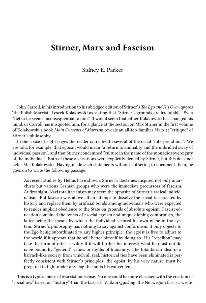 QuoteMaxStirner's tweet photo. Excellent source to read regarding the relationship between Stirner and fascism: "What does such insistent altruism have to do with Stirner’s conscious egoism? The answer is clear: nothing!"

https://t.co/tn2NmDl8l2 https://t.co/2kbDuGExxl