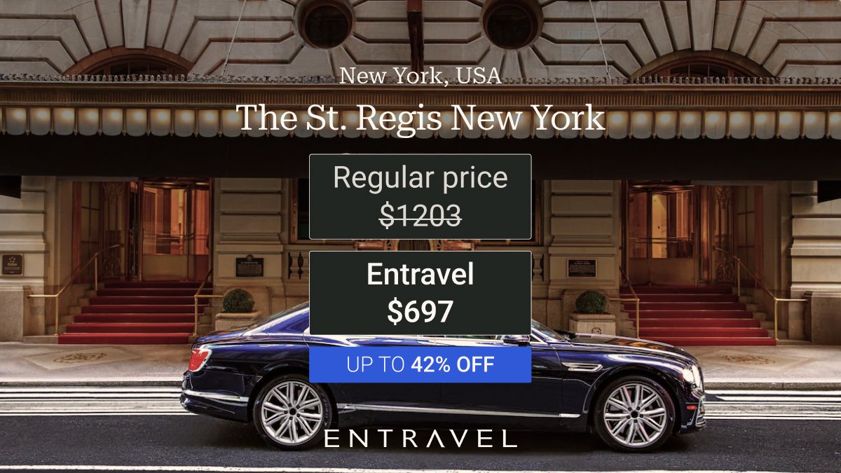Happy 4th of July! Celebrate in style at St. Regis New York, with 42% off for Entravel users.

💰 Regular price: $1,203
🔥 Entravel price: $697

Prices may vary and could change from the time this post was published until booking on Entravel.

Book here: entravel.com/hotel/6365?dis…