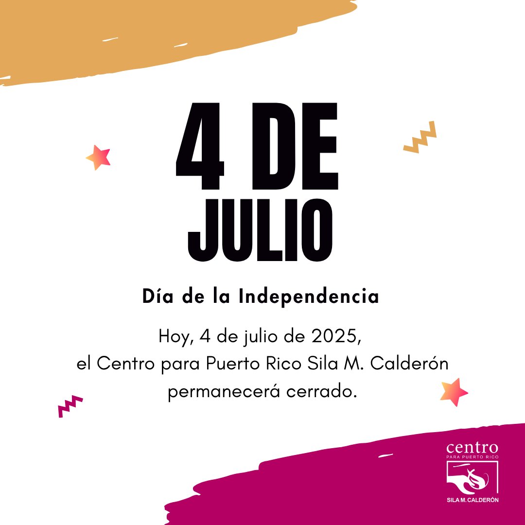 CEMujerPR's tweet photo. ¡Hoy celebramos el Día de la Independencia!

Retomamos operaciones en horario regular el lunes, 7 de julio de 2025.

#4dejulio #CPRSMC #tuprogresomueveapuertorico #estamoscontigo https://t.co/wHy6OLdwWS