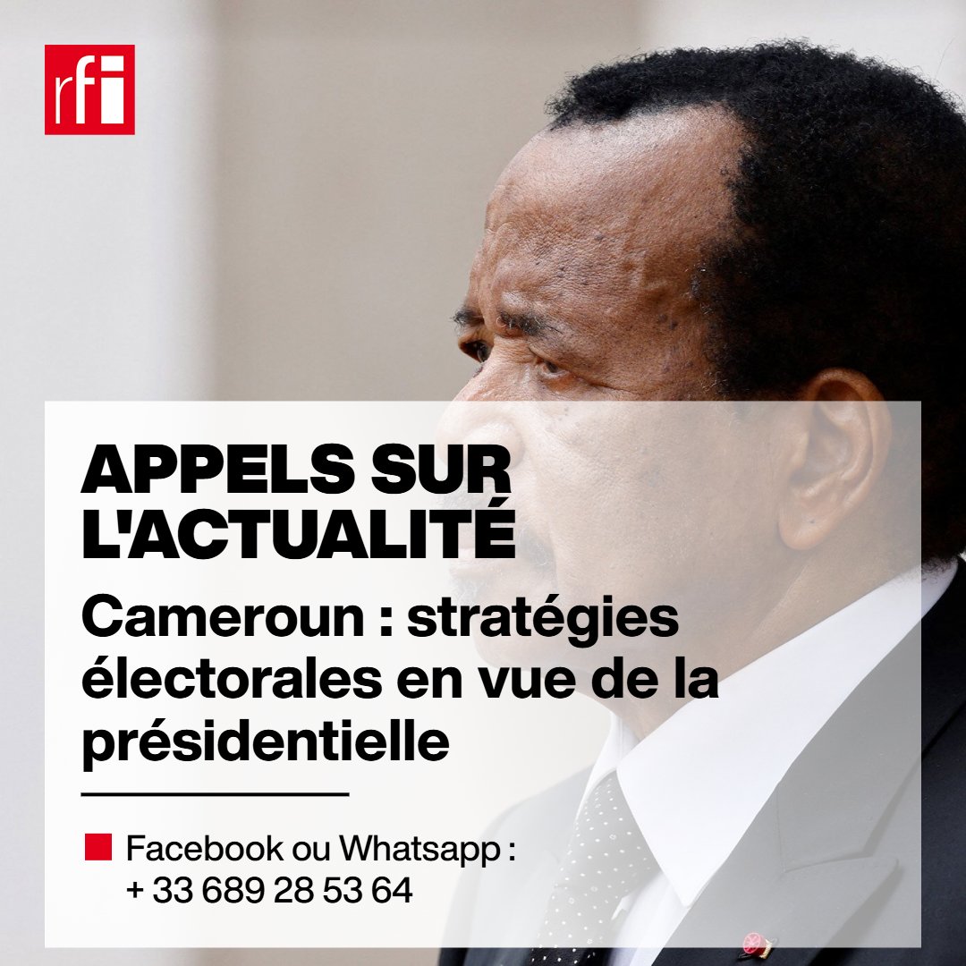 Lundi 8h40TU
🇨🇲A 4 mois de la présidentielle, que vous inspire le climat pré-électoral ?
▶️Paul Biya n'a pas encore officialisé sa candidature. Son parti, le RDPC, a perdu 2 alliés. Dans les rangs de l'opposition, les consultations se multiplient.
🗣️Vos analyses nous intéressent.