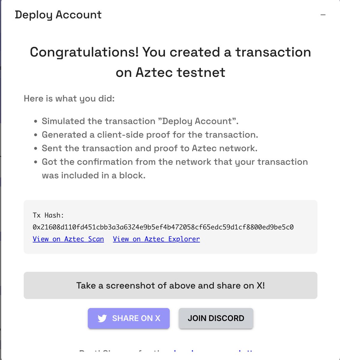 I sent a private transaction on <a href="/aztecnetwork/">Aztec</a> Public Testnet by generating a client-side proof.

Try it yourself with Aztec Playground: play.aztec.network