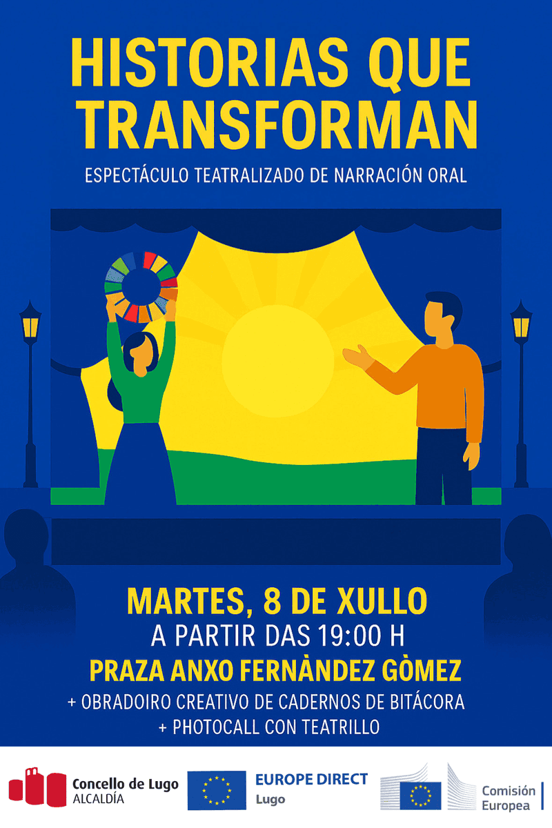 eudirectlugo's tweet photo. 🎭O martes 8 de xullo ás 19:00h na Praza Anxo Fernández Gómez (detrás do @concellodelugo)  convidámoste a vivir “Historias que transforman”

Un espectáculo con música, narración e humor para achegar os ODS e as prioridades da UE

🔗https://t.co/Qo7KjMkuVN

#TeatroAoAireLibreLugo https://t.co/p4UvLhH8Rq