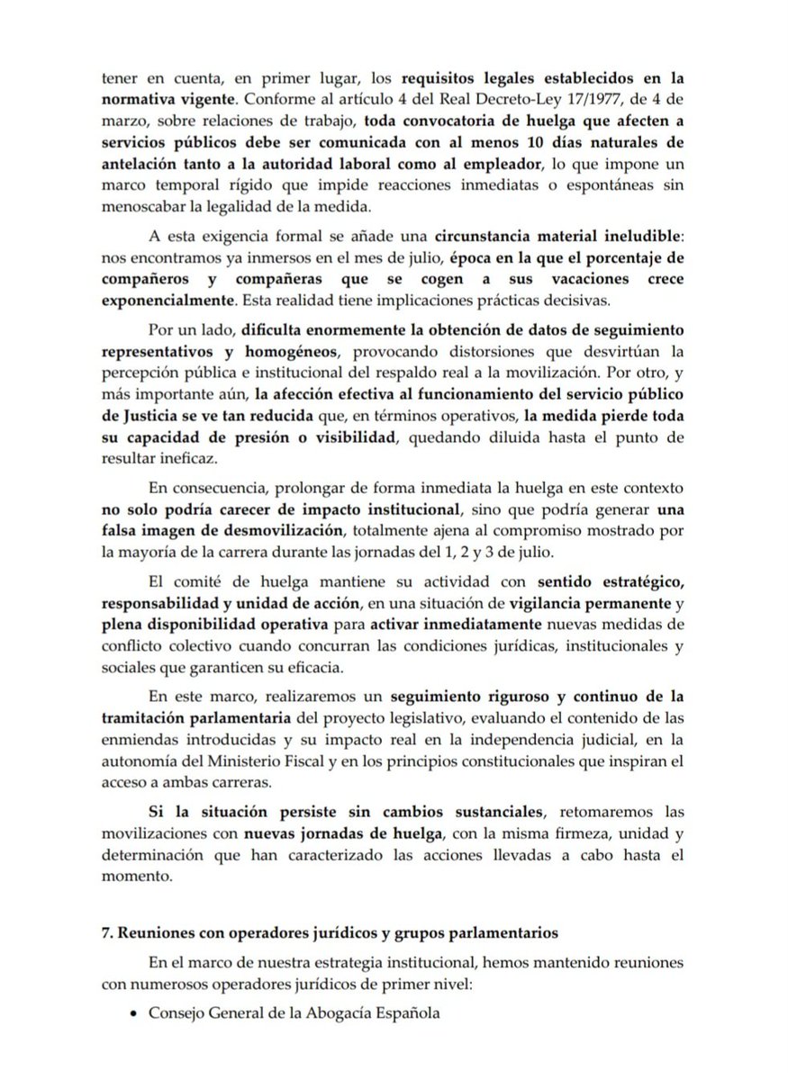 Comunicación a las Carreras Judicial y Fiscal