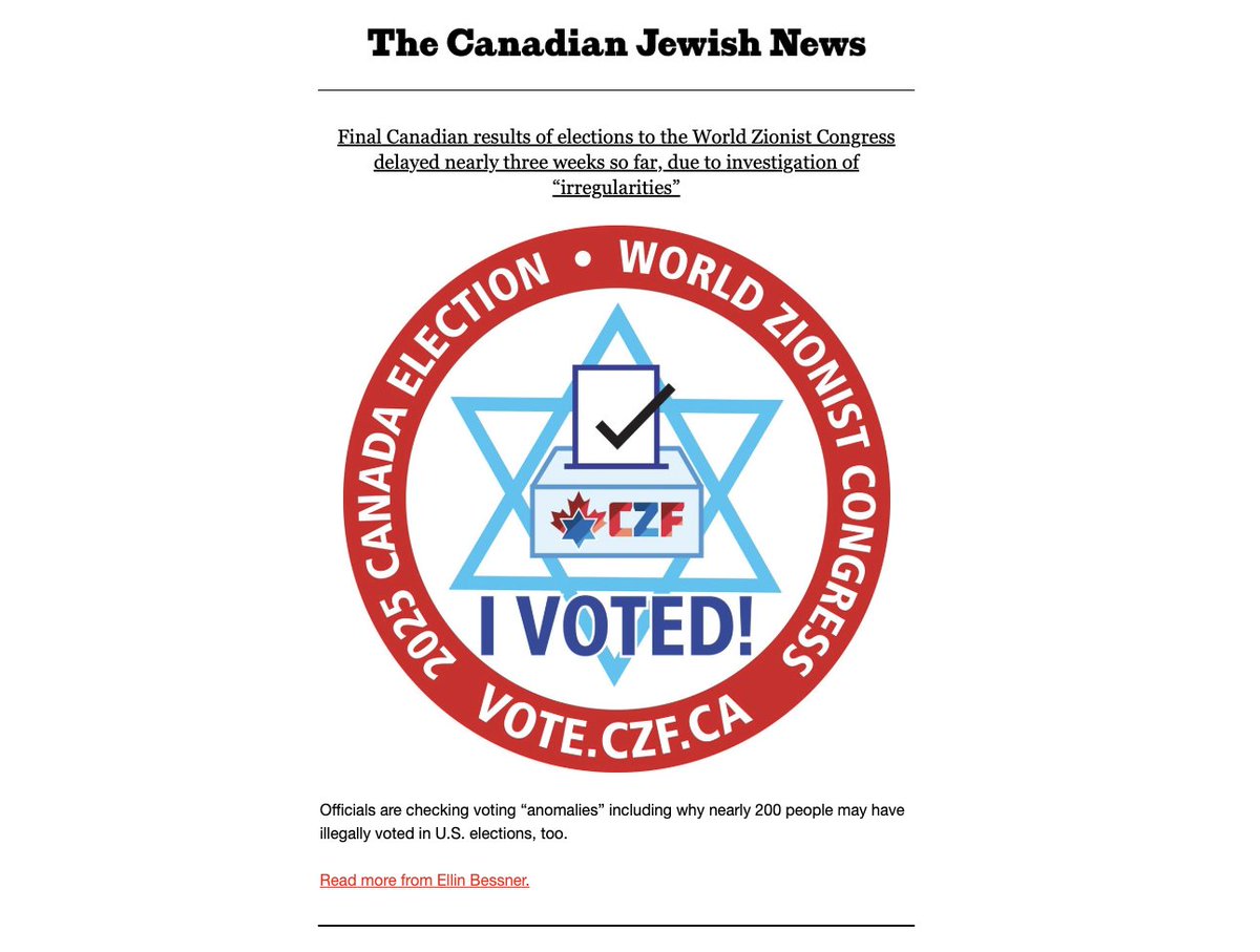 Ellin Bessner (@ebessner) on Twitter photo Did Canada's elections to the World #Zionist Congress get marred by the same kind of alleged massive voting fraud that plagued the @AMZ4israel vote in the U.S.A? Probably not, <a href="/TheCJN/">The Canadian Jewish News</a> has learned, but that doesn't mean there are no issues. Which is why the final results of the Did Canada's elections to the World #Zionist Congress get marred by the same kind of alleged massive voting fraud that plagued the @AMZ4israel vote in the U.S.A? Probably not, <a href="/TheCJN/">The Canadian Jewish News</a> has learned, but that doesn't mean there are no issues. Which is why the final results of the
