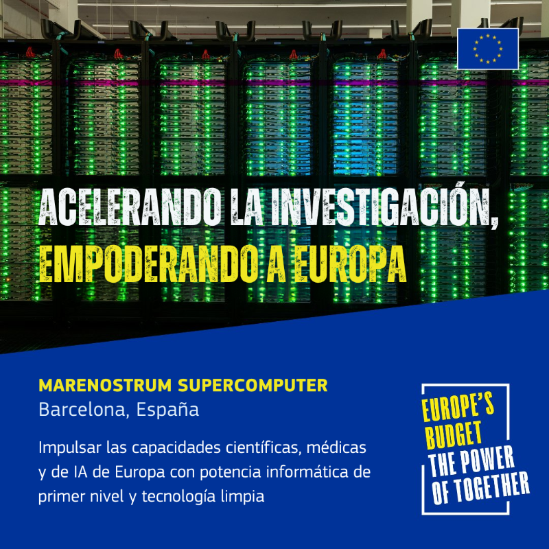 El presupuesto europeo invierte en investigación, innovación y supercomputación.

🇪🇸 Un ejemplo es el superordenador MareNostrum 5 del <a href="/BSC_CNS/">BSC-CNS</a>, que impulsa avances en salud, clima e IA.

Invertimos para marcar la diferencia para 450 millones de europeos.

#ThePowerOfTogether