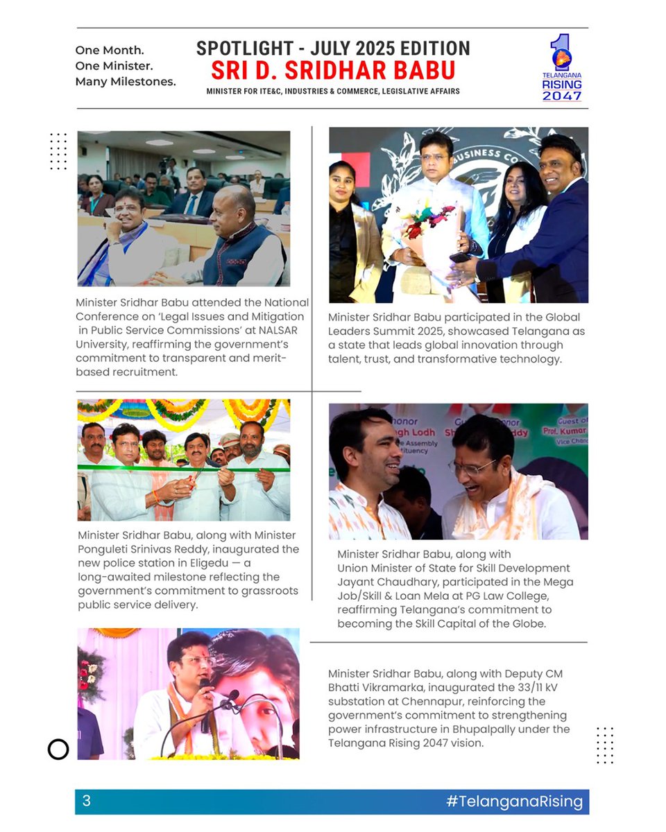 TGRising2047's tweet image. 🌟 In the Spotlight Series: Today, we are featuring Hon’ble Minister for Information Technology, Electronics, Communications, Industries and Commerce, Sri @OffDSB!

#TelanganaRising #July2025Edition