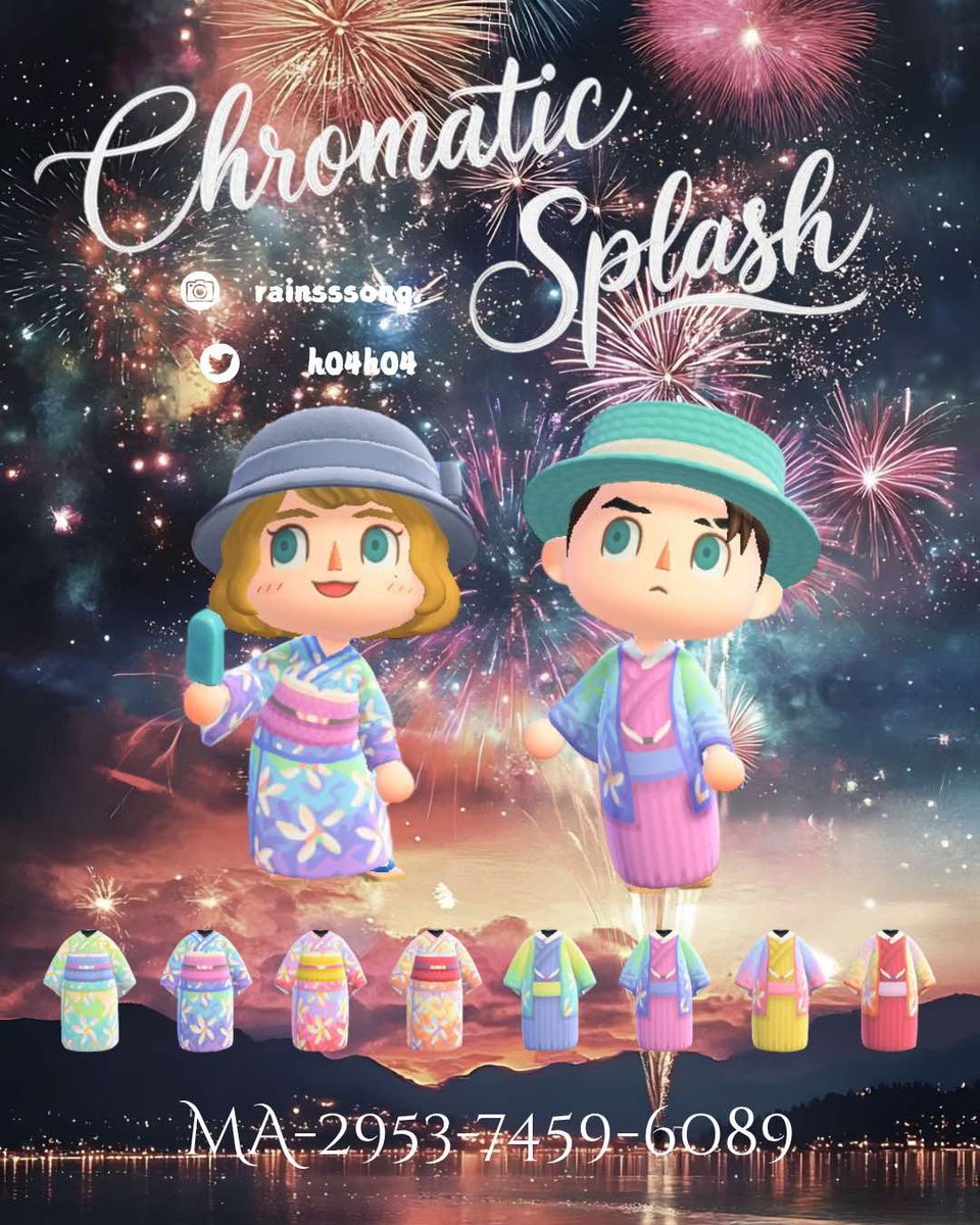 h04h04's tweet photo. 2025 designer collaboration 

🫟Chromatic splash 
Let the colors bring new vitality to your summer festivals this year🎋

Designers:
@GenesisACNH
@m2rMu0AERMZiXcQ
&amp; Me
🎐

--
#ACNH #AnimalCrossing #AnimalCrossingDesigns
#マイデザイン #マイデザイン配布
#あつ森マイデザイ https://t.co/az4t3q9QbS