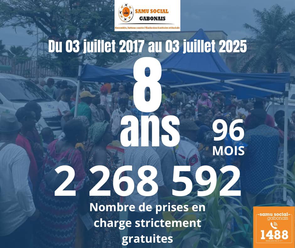 Merci au Président de la République🇬🇦 Brice Clotaire  OLIGUI NGUEMA <a href="/oliguinguema/">Brice Clotaire Oligui Nguema</a>, car oui en effet, sur les 17 samu sociaux, 10 ont été créé en 13 mois permettant de soigner, d’opérer, de nourrir, d’habiller, de sauver, GRATUITEMENT, davantage de personnes 24h/24 et 7j/7.