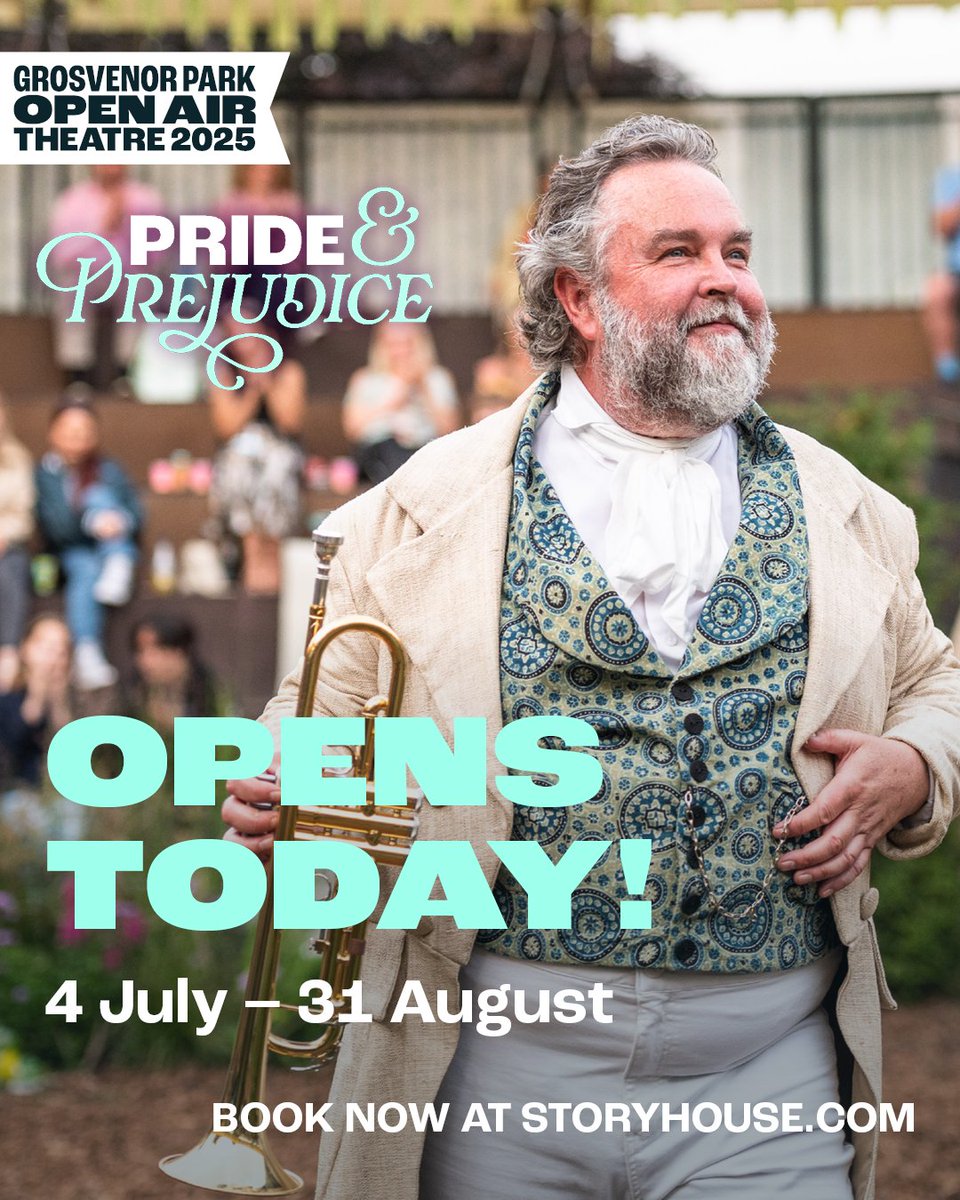 🎉 PRIDE &amp; PREJUDICE OPENS TODAY!

Grosvenor Park Open Air Theatre 2025 is officially underway 🌿✨

Join us in the heart of Chester for a summer of romance, wit, and unforgettable performances under the summer skies!

🎭 4 July – 31 August
🎟️ Book now: bit.ly/gpoat25