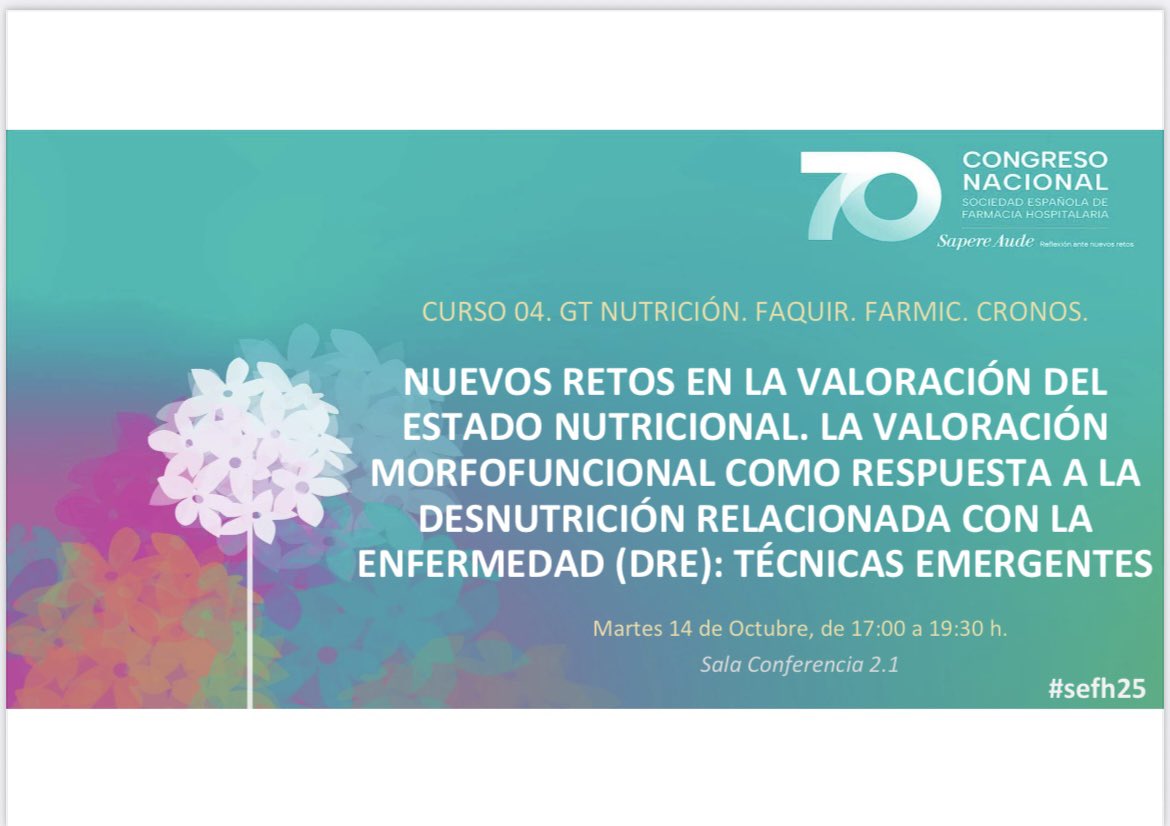 70 Congreso SEFH (@sefhcongreso) on Twitter photo No dejes escapar apuntarte al curso: nuevos retos en la valoración del estado nutricional. Valoración morfofuncional como
Respuesta a la desnutrición relacionada con la enfermedad (DRE): técnicas emergentes. <a href="/FarMIC_SEFH/">FarMIC</a> <a href="/GrupoNutri/">Grupo Nutrición SEFH</a> <a href="/grupofaquirsefh/">Grupo FaQuir</a> <a href="/GRUPOCRONOSSEF1/">GrupoCronosSEFH</a> #sefh25 No dejes escapar apuntarte al curso: nuevos retos en la valoración del estado nutricional. Valoración morfofuncional como
Respuesta a la desnutrición relacionada con la enfermedad (DRE): técnicas emergentes. <a href="/FarMIC_SEFH/">FarMIC</a> <a href="/GrupoNutri/">Grupo Nutrición SEFH</a> <a href="/grupofaquirsefh/">Grupo FaQuir</a> <a href="/GRUPOCRONOSSEF1/">GrupoCronosSEFH</a> #sefh25