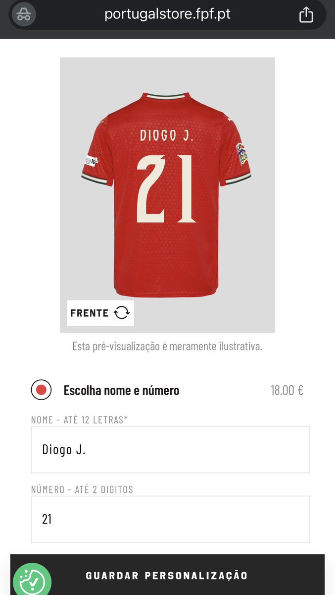 ポルトガル代表オンラインストアにて、ジョタのユニフォームが購入可能