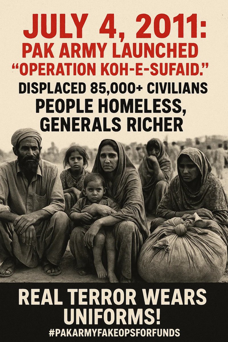 AlzebInd786's tweet image. Pak Army's Koh-e-Sufaid op (2011) proves again: their idea of “security” is bombing own civilians &amp;amp; chasing foreign aid. Truth out!
Pak Army Fake Ops For Funds #ExposePakistan @Savitri4Ever @IndiaUnleashed_