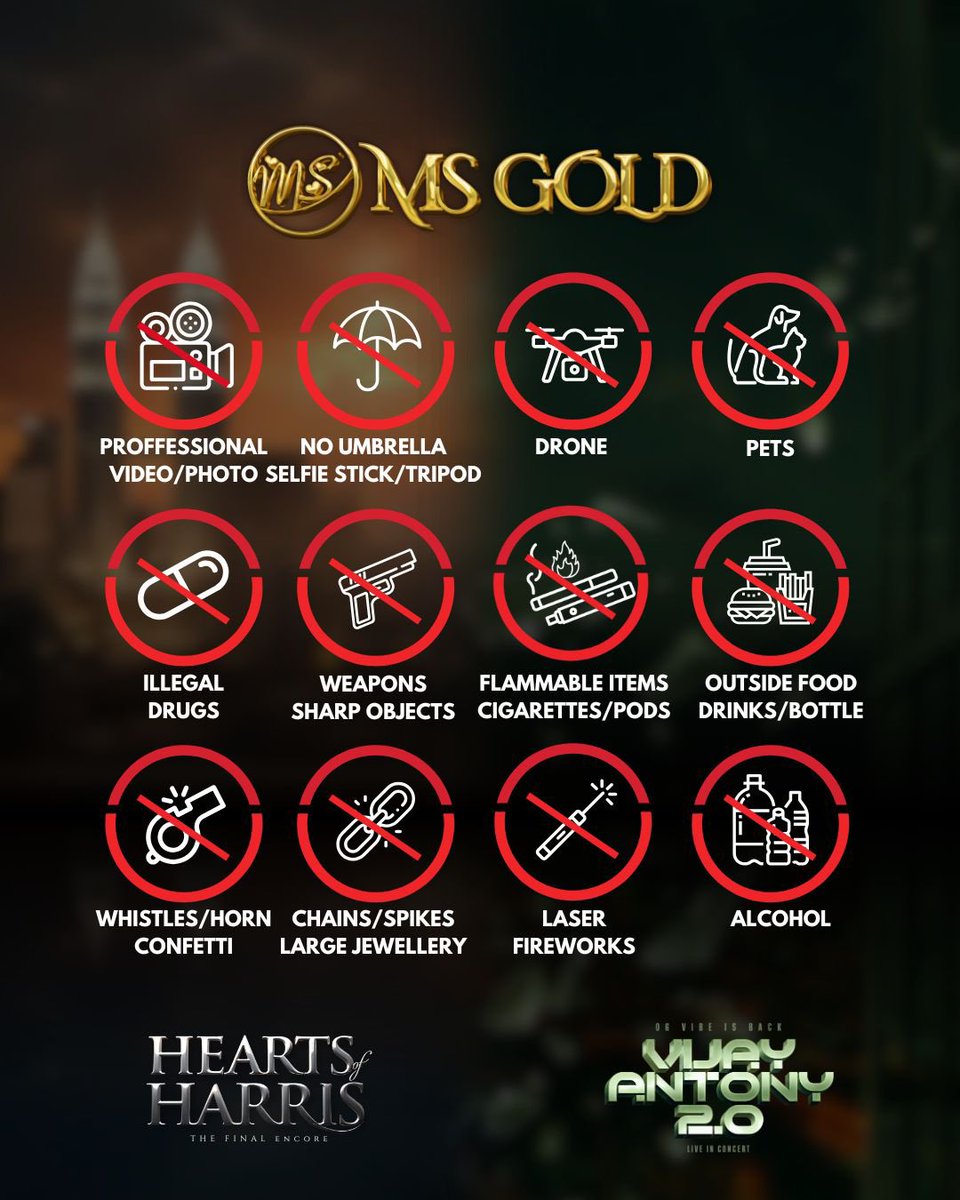 malikstreams's tweet photo. 📢 HARRIS JAYARAJ – IMPORTANT TIMINGS &amp; GUIDELINES! 🎶

Please take note of these important Timings, Do’s &amp; Don’ts to make your Hearts of Harris: The Final Encore experience smooth and unforgettable!

Brought to you by @msgold.my

@jharrisjayaraj
@datoabdulmalik

#HeartsofHarris https://t.co/ncjJHpw9m6