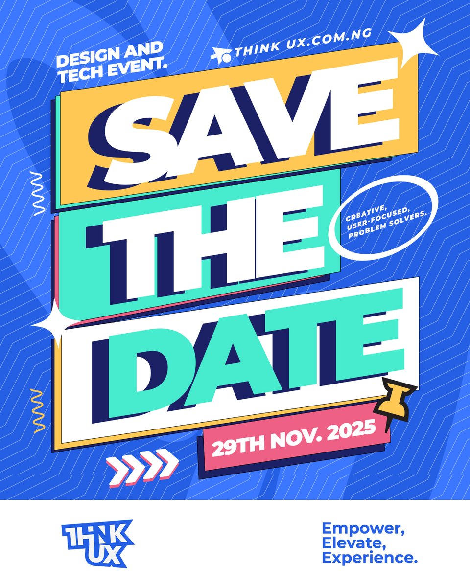 thinkUX_ng's tweet image. Designers and tech fam, SAVE THE DATE! 🚨
Think UX is coming on 29th November, 2025
Get ready to connect, learn and grow with the design community.
Details soon. Stay tuned!
#ThinkUX #Design #techevents #savethedate