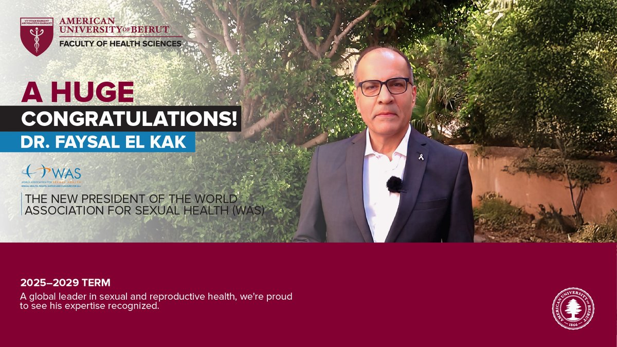 #FHSFaculty Dr. Faysal El Kak has been elected President of the World Association for Sexual Health (WAS) for 2025–2029!
He is the first scholar from outside the Americas &amp; South Africa to hold this role, announced at the 27th WAS Congress in Brisbane.

👉aub.edu.lb/fhs/news/Pages…