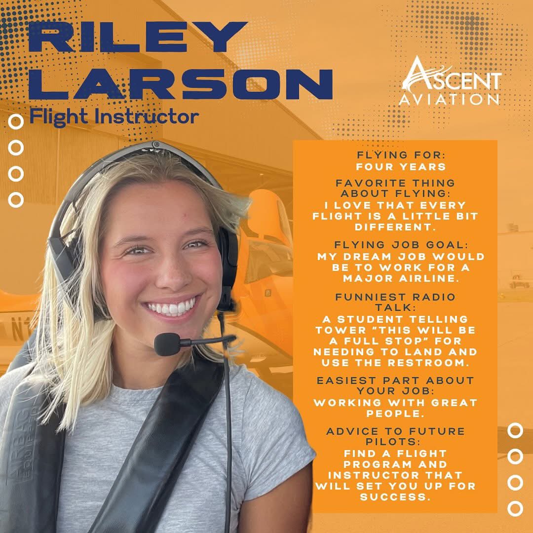 Team Spotlight! 🔦 Meet, Riley! She has been flying for over 4 years and enjoys supporting aspiring pilots in Ascent Aviation’s 2 year professional pilot degree program and flight school, in partnership with Lake Superior College. ascentaviation.com #AscentAviation