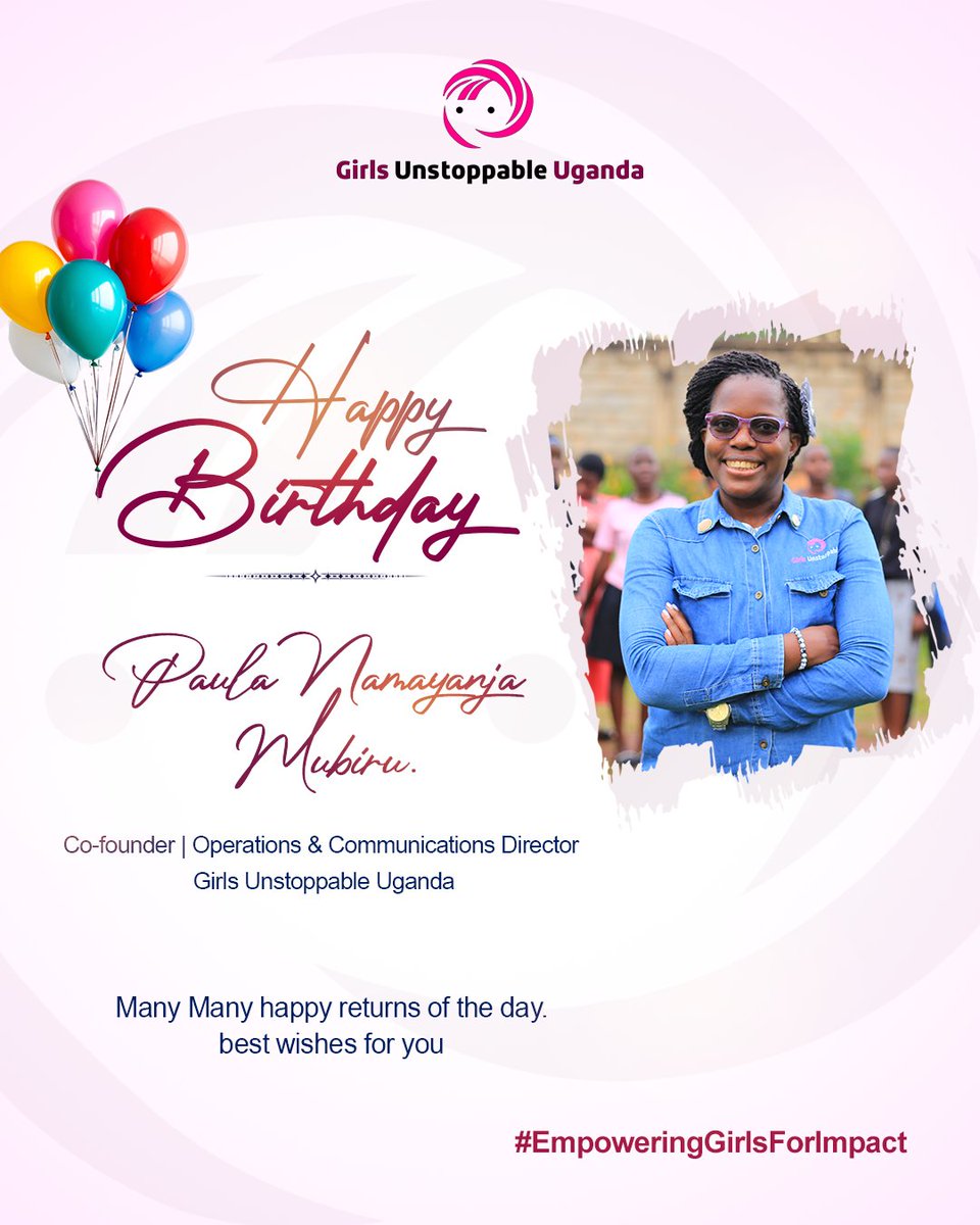 🎉 Happy Birthday to our very own, Paula! 🥳

Your bright, passionate spirit and dedication at Girls Unstoppable Uganda are deeply appreciated. 🥰

Wishing you joy, growth, and all life’s best. 🎂❤️
#EmpoweringGirlsForImpact #1000GirlsBy2026