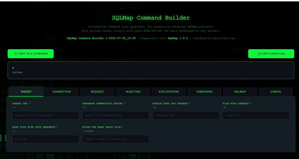 SanSYS's tweet image. Добрый человек сделал конструктор запросов для #sqlmap vizzdoom.github.io/sqlmap-command…