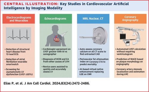 Artificial Intelligence for Cardiovascular Care: Advances: JACC Review 

AI models can detect cardiovascular disorders including reduced ejection fraction, valvular heart disease, and cardiomyopathies from electrocardiograms with accuracy not previously achieved by human experts