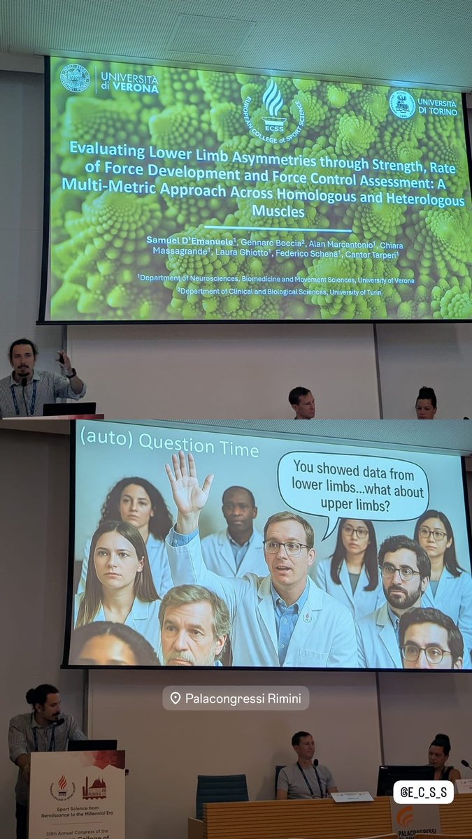 🎤 Today I talked about lower limb asymmetries, MVF 💪, RFD ⚡, and motor control 🧠…
All served with a touch of Romanesco cauliflower 🥦✨
#ECSS2025 #SportScience #lowerlimbs #rfd
