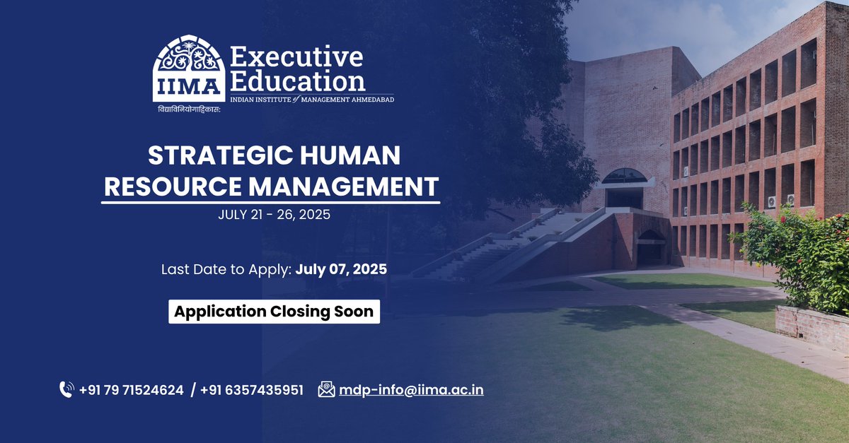 Last call to lead with impact.
Applications are closing soon for #IIMAhmedabad’s Strategic #HumanResourceManagement Programme. Learn to drive business through #peoplestrategy.
lnkd.in/dgHVR-BV