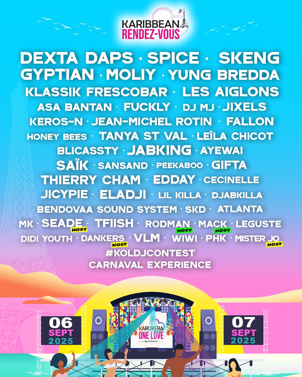 KarukeraOneLove's tweet image. 📣 • LINE-UP OFFICIEL • KARIBBEAN RENDEZ-VOUS 2025 À PARIS !
Prenez le temps de bien lire ce line-up… la fête s’annonce incroyable les 6 & 7 septembre 2025 ! 🌴🔥
🎟️ BILLETS DISPOS > linktr.ee/karukeraonelove
#kol #karukeraonelove #karibbeanrendezvous #krv2025 #paris #france