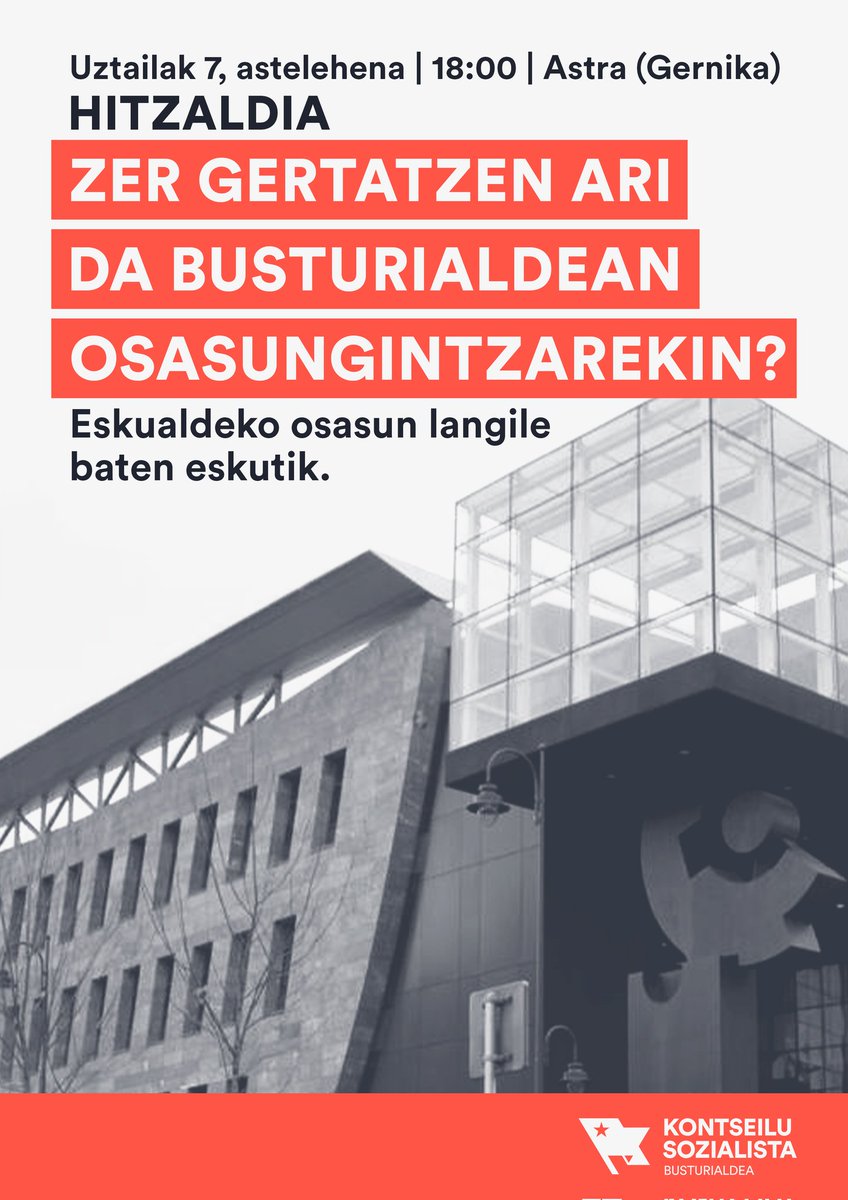 Kontseilua_Bust's tweet photo. 🏥 Zer gertatzen ari da Busturialdean osasungintzarekin?

Azken aste hauetan bereziki kezkagarria da eskualdean dagoen egoera: osasun zerbitzuen gabezia, larrialdi-zerbitzuen itxiera mahaigainean etab. Honetaz eta gehiagotaz arituko gara uztailaren 7an 18:00etan Astran (Gernikan) https://t.co/oCYQeNHJXv