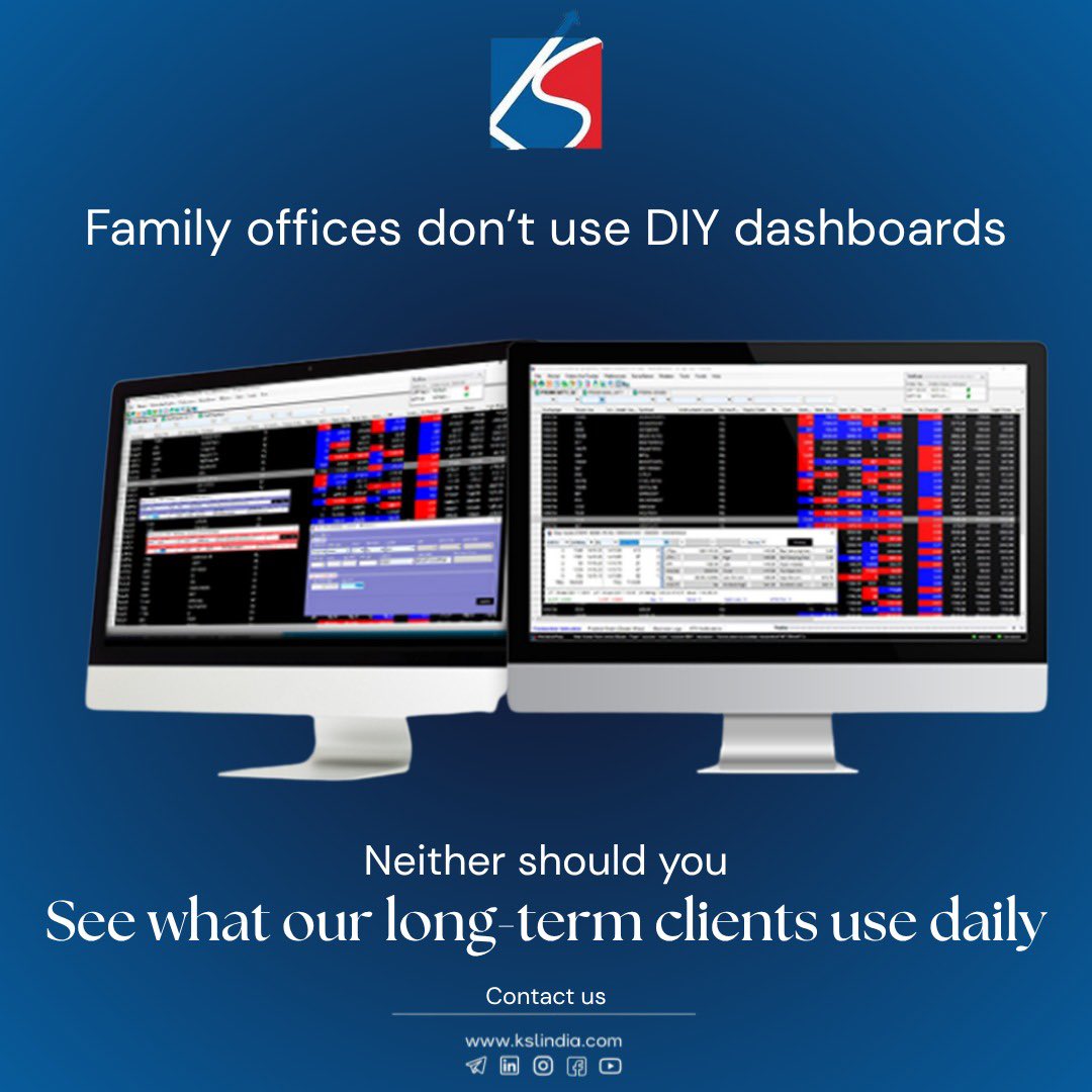 kslindia's tweet photo. Your portfolio deserves better than DIY tools.
See the platforms trusted by our long-term clients and family offices.
๐ Contact us to experience the difference: https://t.co/QCYJ2m4GjS
#KSLMarkets #HNIInvesting #WealthManagement #MarketTools #SmartInvesting https://t.co/secI7GQ5Jd