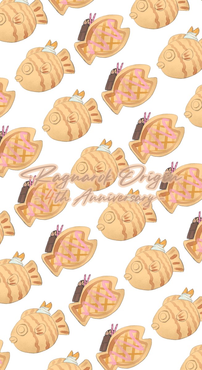 OxoZip's tweet photo. こちらのイラストの背景のたい焼きを、スマホ壁紙として加工した物(濃い、薄いver)をそっと置いておきます！

ぱっと誰かに見られても、
たい焼き好きなんだねって思われるくらいだと思います😉たぶんね！

良かったらご利用ください✨
(個人の利用範囲に留めてくださいね)

#ラグオリ
#ラグオリ4周年 https://t.co/9YvMWdATrT