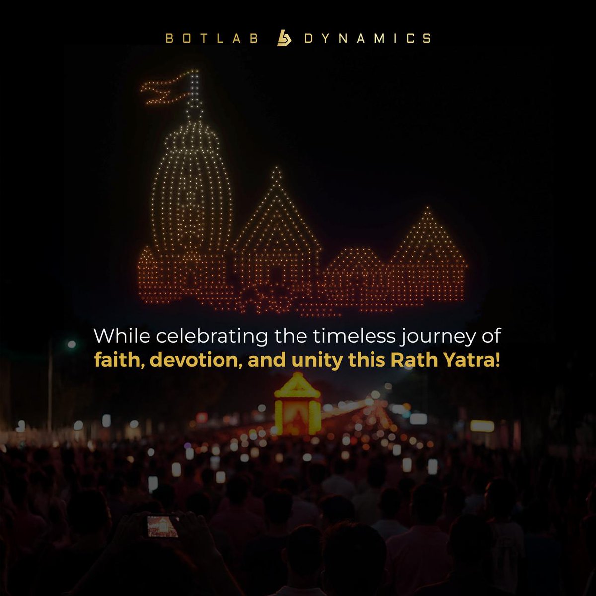BotLabDynamics's tweet image. Celebrating the #JagannathPuriRathYatra through an enchanting aerial display. #rathyatra2025 .
.
#BotLabDynamics #BotLabDroneShows #LordJagannath #DroneShows #DroneLightShows #jagannathrathyatra #JagannathRathYatra2025 #RathYatra