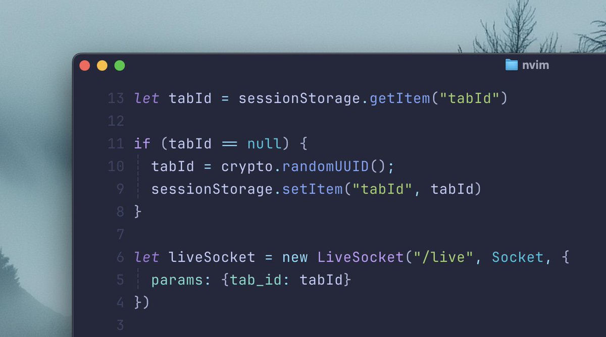 💡 Send messages to a specific tab in <a href="/elixirphoenix/">Phoenix Framework</a>

Session Storage is unique to each tab.

So you can either grab the existing id or generate a new one and pass it into the LiveSocket init params.

On the server, grab the id with get_connect_params/1 and store it in the