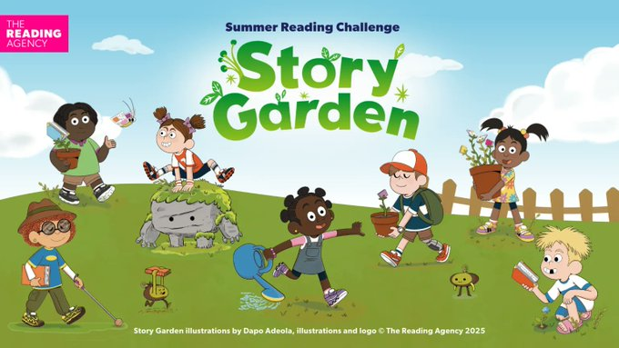 Counting down to summer reading fun! ☀️📗  

1 day until the #StoryGarden begins! 🌳🌻🌳   

Get ready to dig into great books!    

Contact your library to see how children can join the 2025 Summer Reading Challenge!   summerreadingchallenge.org.uk