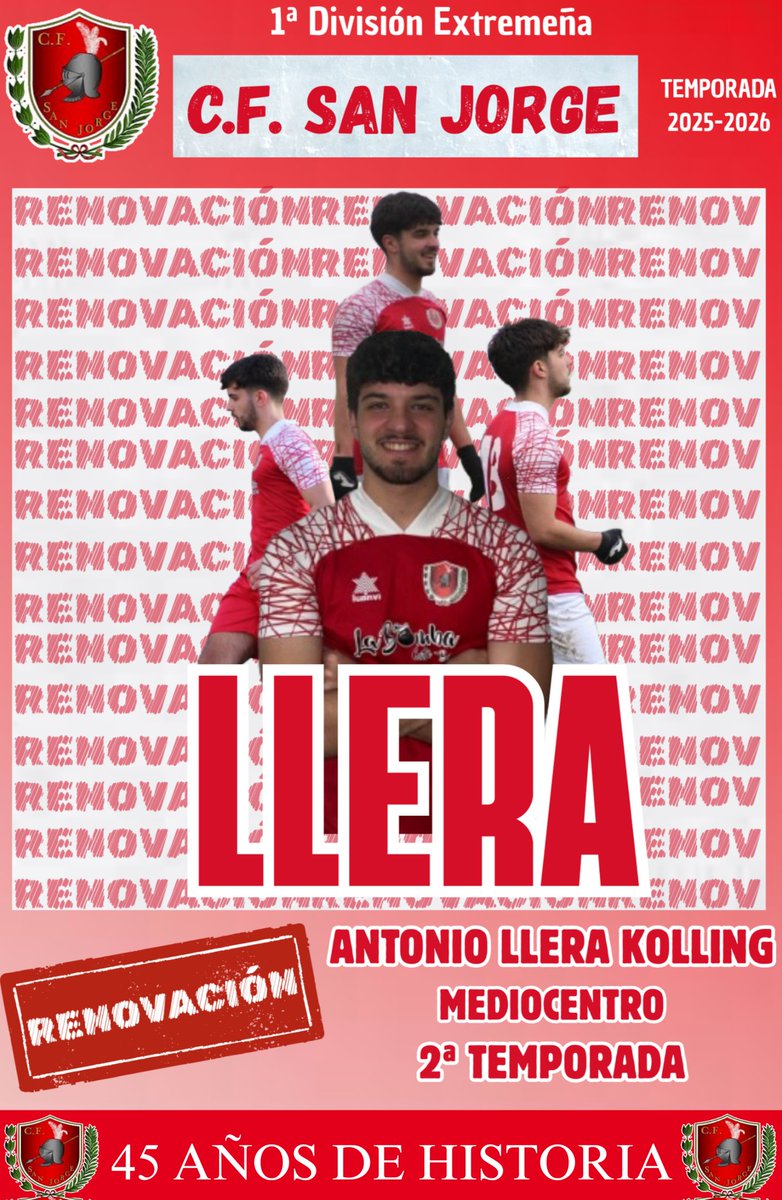 RENOVACIÓN 🔴⚪

Tras su llegada la pasada temporada, Llera renueva su compromiso con el club.

Calidad, trabajo y control de balón

¡Vamos <a href="/AntoniioLlera/">Antonio Llera</a> 💪🏼!

Aúpa San Jorge 🔴⚪