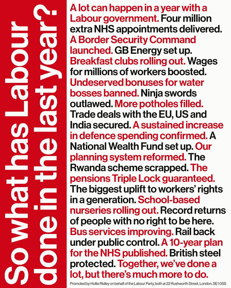 A year ago today the people of Newcastle Central and West elected me to be their MP, an incredible privilege for which I am deeply grateful. Here are just some of the things the Labour government has done for working people since then👇🏽