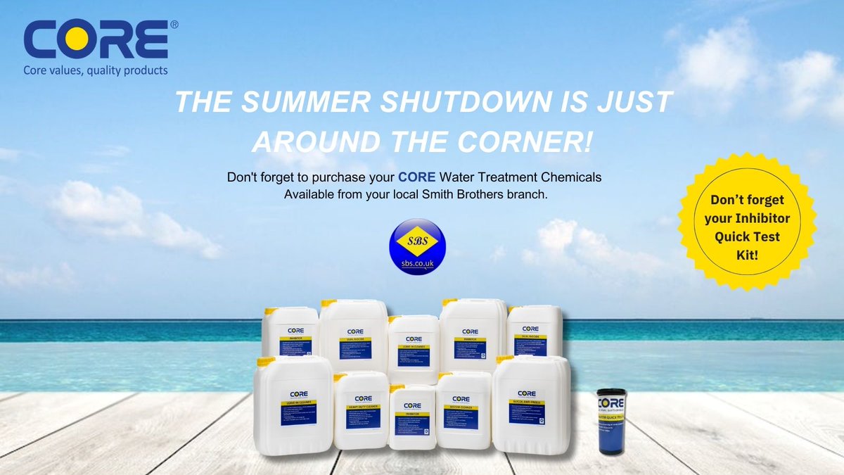 The CORE by SBS Water Treatment Chemicals range is designed to meet every need during planned shutdowns, from system cleaning to corrosion protection.

Pop into your local Smith Brothers branch or order online here buff.ly/h6KG6fB 

#SummerShutdown #EnergyEfficiency