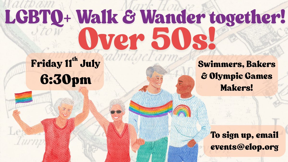 ๐ณ๏ธโ๐elop LGBT mental health and wellbeing (@elop_lgbt) on Twitter photo Over 50s LGBTQ+ Walk ๐
๐๏ธ Fri 11 July, 6:30PM โ Waltham Forest
Join us for an evening wander to boost wellbeing, connect, and explore hidden gems!
๐ง Sign up: events@elop.org
#Over50s <a href="/AgeUKEastLondon/">Age UK East London</a> <a href="/WalthamStuff/">WalthamStuff</a> <a href="/wfchub/">WF Community Hub</a> Over 50s LGBTQ+ Walk ๐
๐๏ธ Fri 11 July, 6:30PM โ Waltham Forest
Join us for an evening wander to boost wellbeing, connect, and explore hidden gems!
๐ง Sign up: events@elop.org
#Over50s <a href="/AgeUKEastLondon/">Age UK East London</a> <a href="/WalthamStuff/">WalthamStuff</a> <a href="/wfchub/">WF Community Hub</a>