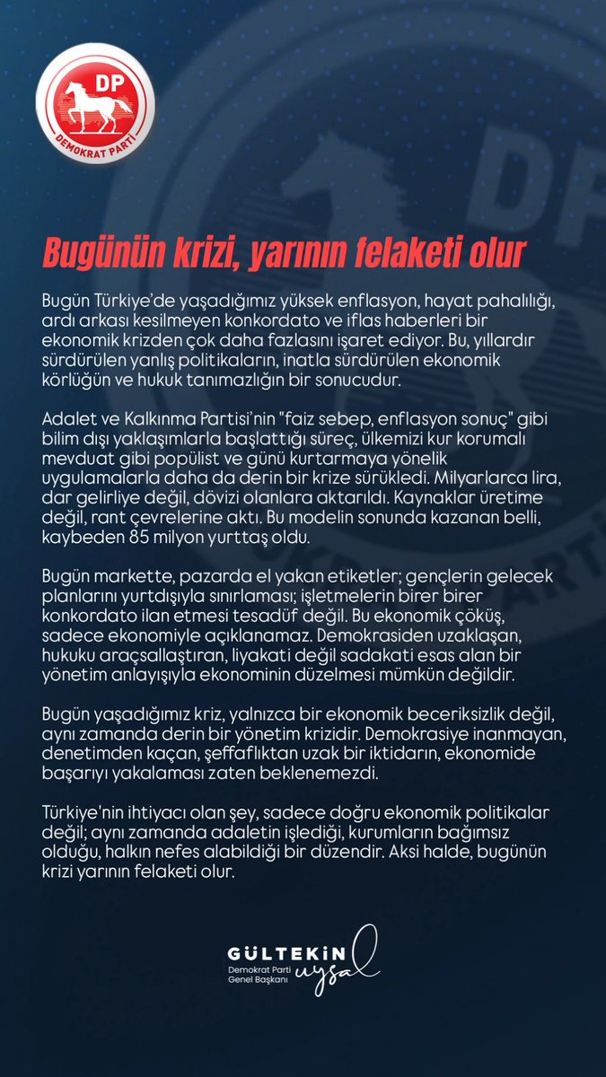 Bugün Türkiye’de yaşadığımız yüksek enflasyon, hayat pahalılığı, ardı arkası kesilmeyen konkordato ve iflas haberleri bir ekonomik krizden çok daha fazlasını işaret ediyor. Bu, yıllardır sürdürülen yanlış politikaların, inatla sürdürülen ekonomik körlüğün ve hukuk tanımazlığın