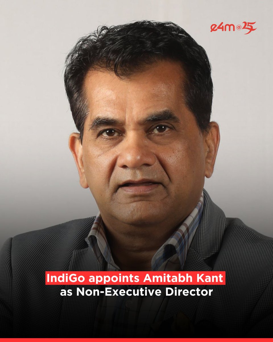#Appointment | <a href="/IndiGo6E/">IndiGo</a> appoints former NITI Aayog CEO <a href="/amitabhk87/">Amitabh Kant</a> as Non-Executive Director.
He has been a key driver of several nation-building initiatives like Make in India, Startup India, Incredible India, and God's Own Country.

Read the full story :