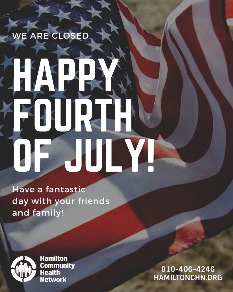 🎆HAPPY INDEPENDENCE DAY!🎆
All our clinics are closed today as we celebrate with our loved ones. We'll reopen on Monday, July 7 at 8:30AM. Wishing you a safe and joyful holiday! #IndependenceDay #HamiltonCHN
