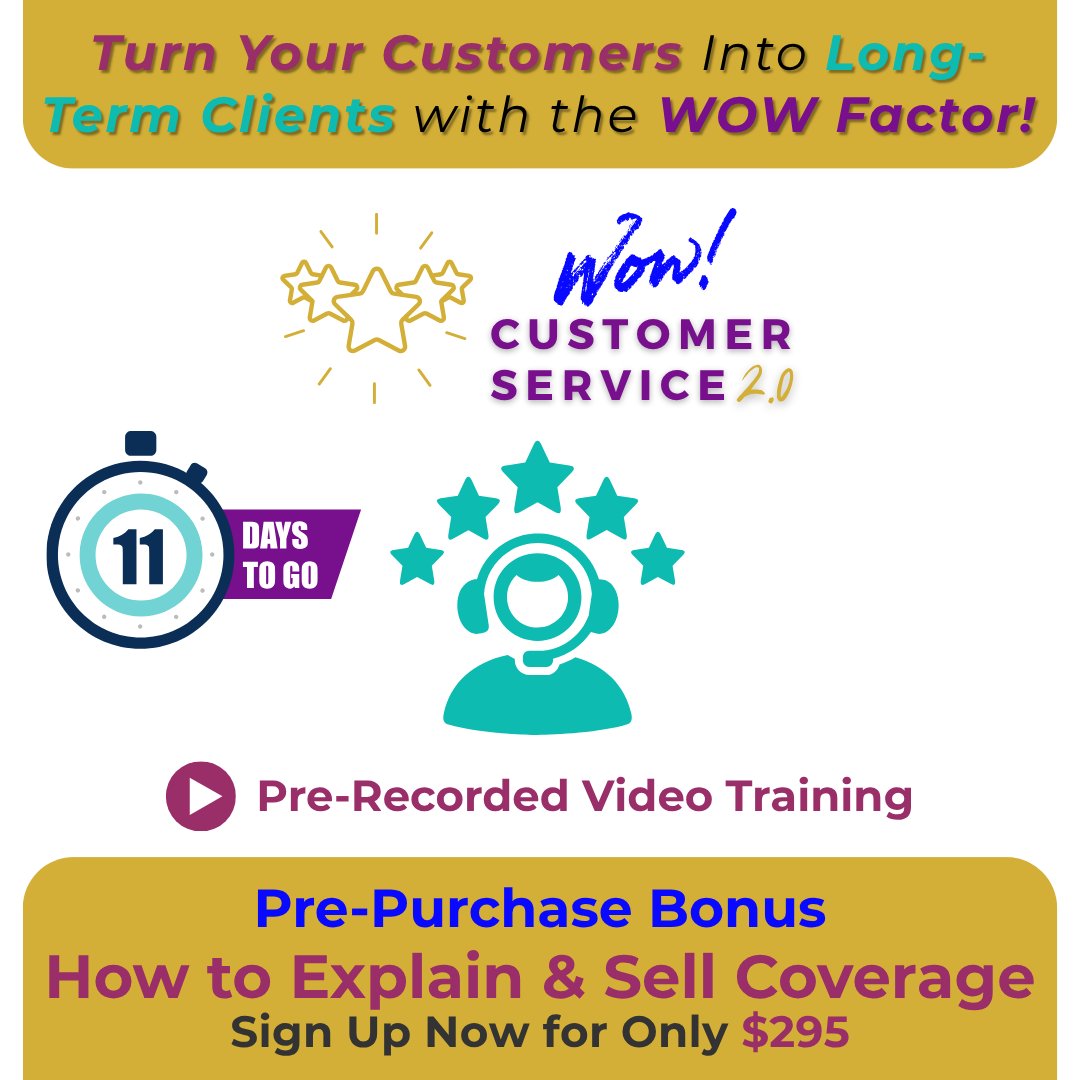 Appsinsurance's tweet image. ❓Want to transform how your team handles customer service in just one course?

🚨PRE-SALE IS LIVE — and there are only 11 days left before launch!

#WowCustomerService #InsuranceTraining #CustomerExperienceMatters #AgencyPerformancePartners #KellyDonahuePiro #InsuranceGrowth