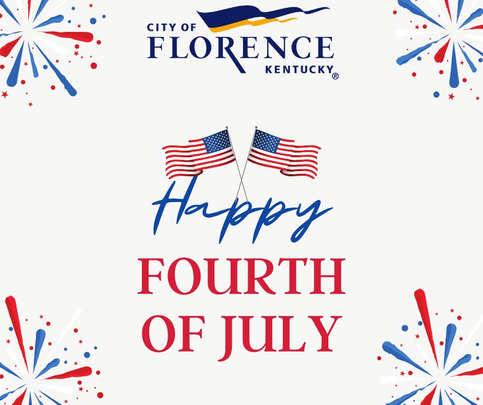 🇺🇸 City offices are CLOSED today, July 4, for Independence Day. We’ll resume regular hours on Monday, July 7.

“Freedom is never more than one generation away from extinction.” — Ronald Reagan

Enjoy a safe &amp; happy long weekend! 🎆 #IndependenceDay #FlorenceKY #4thOfJuly