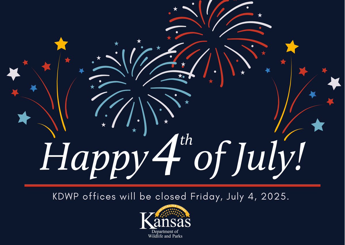 Our offices may be closed, but our state parks are open! And as always, you can find us on ksoutdoors.com.

From our KDWP family to yours, we wish you a safe and festive 4th of July holiday!!! 🇺🇸