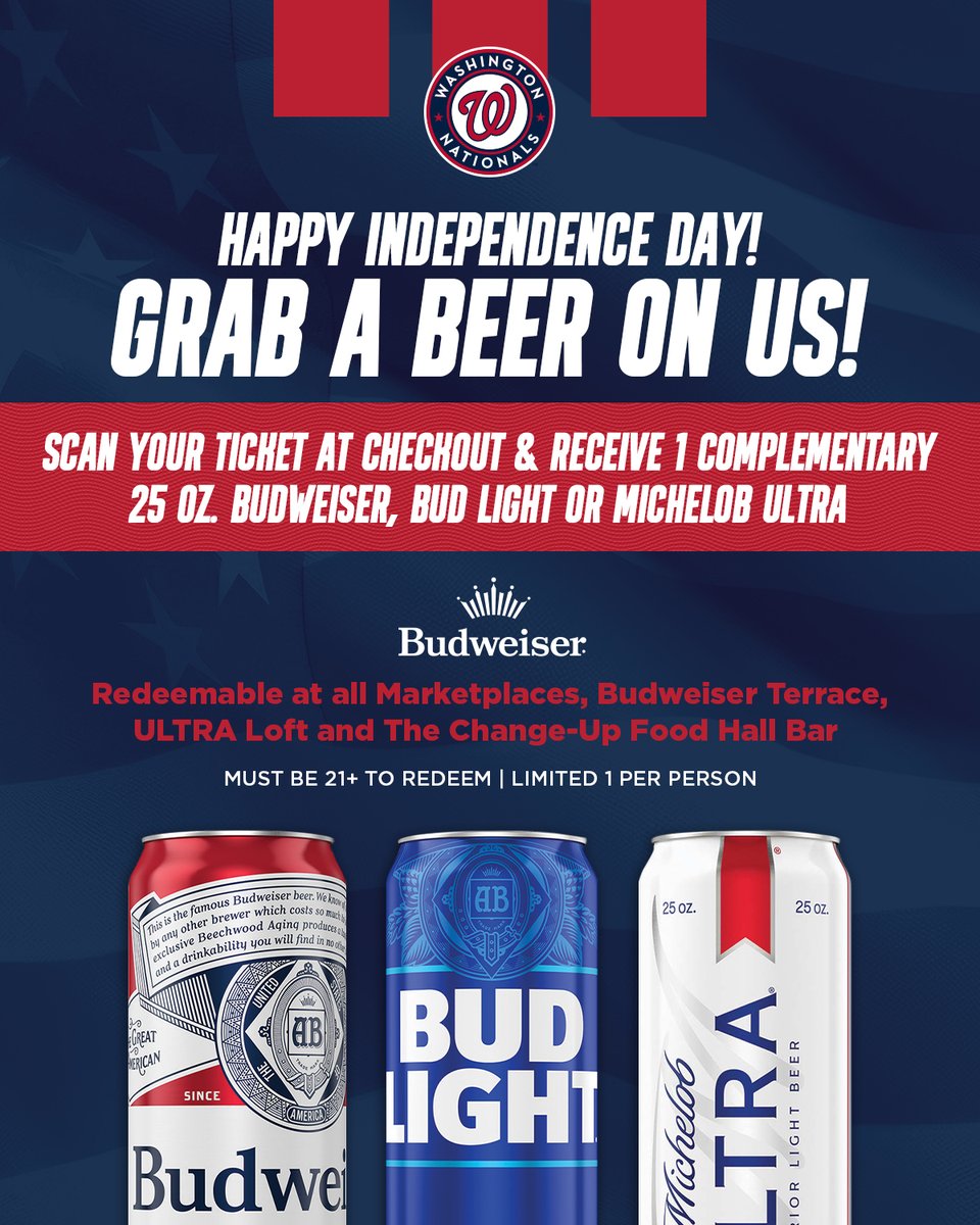 NationalsPark's tweet image. nothing wrong with a little 11:05 a.m. free beer.
THANKS @budweiserusa 🍻 🇺🇸 🎆