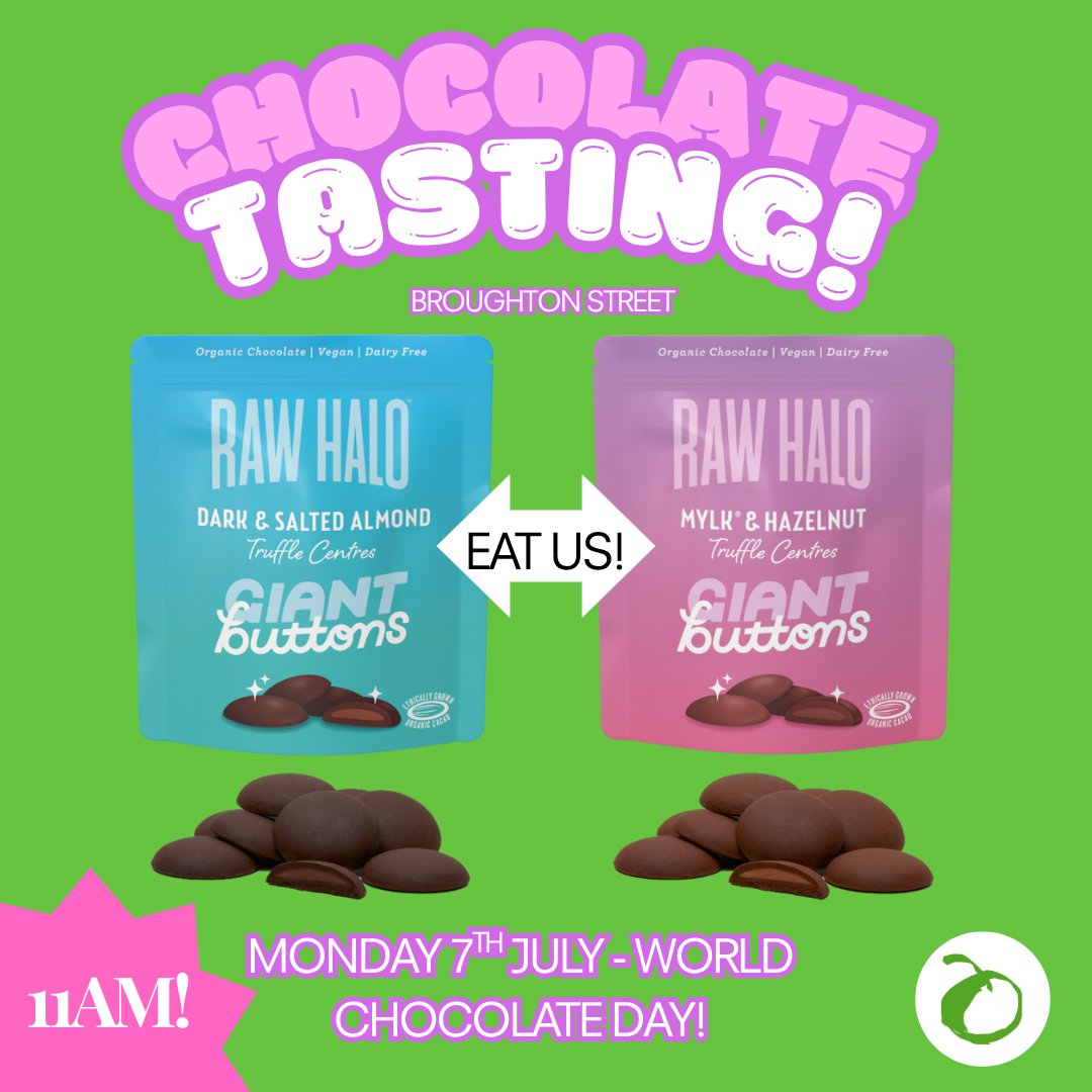 Monday 7th July is World Chocolate Day! 🍫 

We'll be putting some delicious samples of these <a href="/RawHaloUK/">Raw Halo</a> Giant Buttons out on Monday at 11am in our Broughton Street store - stop by and give them a try!

#worldchocolateday #chocolate #rawhalo #realfoodsuk