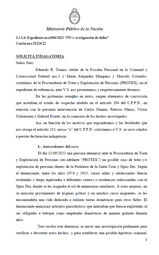 Prosecutors accuse Opus Dei of overseeing a “deceptive” system that specifically targeted girls from poor backgrounds

Girls as young as twelve were recruited with "false promises" of a better education and work opportunities