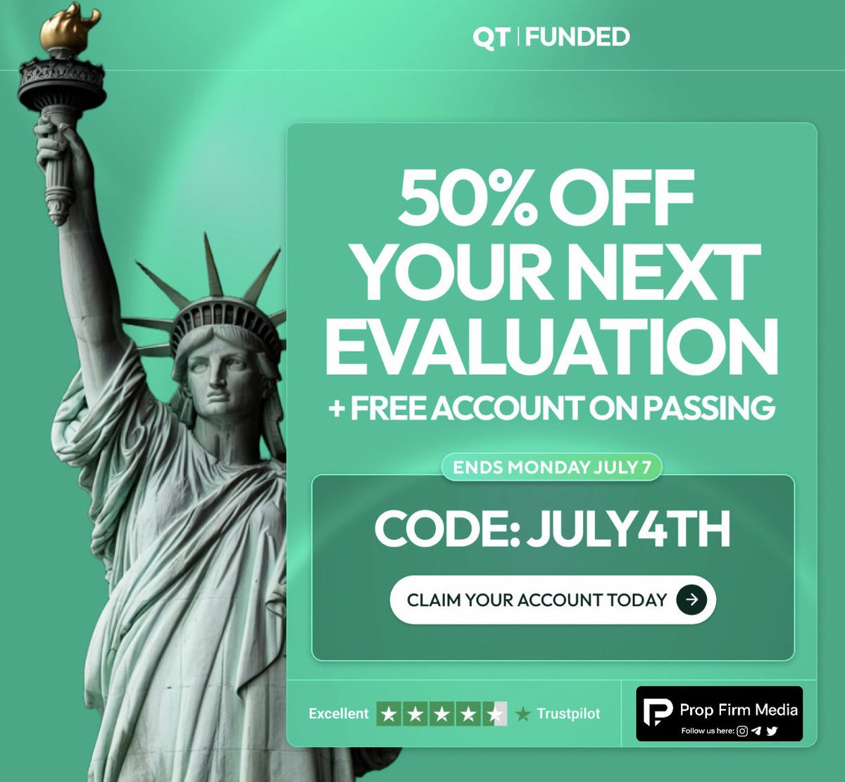 Prop Firm Brigade (@propfirmbrigade) on Twitter photo 🎉 GIVEAWAY ALERT – $100K JULY 4TH SPECIAL🇺🇸
We’re giving back to our amazing prop trading community this Independence Day with a massive $100,000 Giveaway in collaboration with <a href="/QtFunded/">QT | FUNDED</a> 🚀
🤑 Giveaway Prize :
🎯 10 WINNERS will each receive a $10K Challenge Account from 🎉 GIVEAWAY ALERT – $100K JULY 4TH SPECIAL🇺🇸
We’re giving back to our amazing prop trading community this Independence Day with a massive $100,000 Giveaway in collaboration with <a href="/QtFunded/">QT | FUNDED</a> 🚀
🤑 Giveaway Prize :
🎯 10 WINNERS will each receive a $10K Challenge Account from