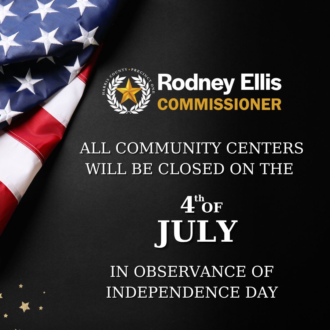 Happy Independence Day, Harris County!

Our community centers are closed in observance of the holiday. 

Enjoy your holiday and time spent with family and friends.