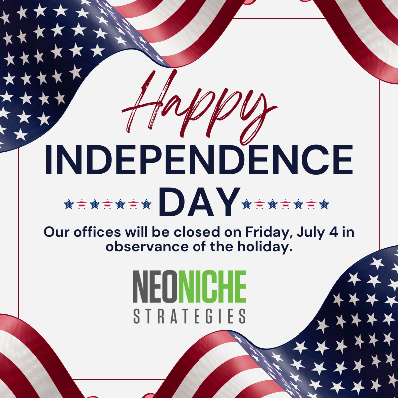 neoniche's tweet photo. As we celebrate Independence Day, we’re wishing you a joyful holiday filled with fun, family, and fireworks. Please note: our office will be closed on Friday, July 4 in observance of the holiday. 🇺🇸

Have a safe and memorable Fourth! 💙❤️🤍 https://t.co/qKRB4TR8R2